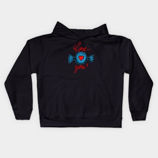 I love you (blue) written in red Kids Hoodie